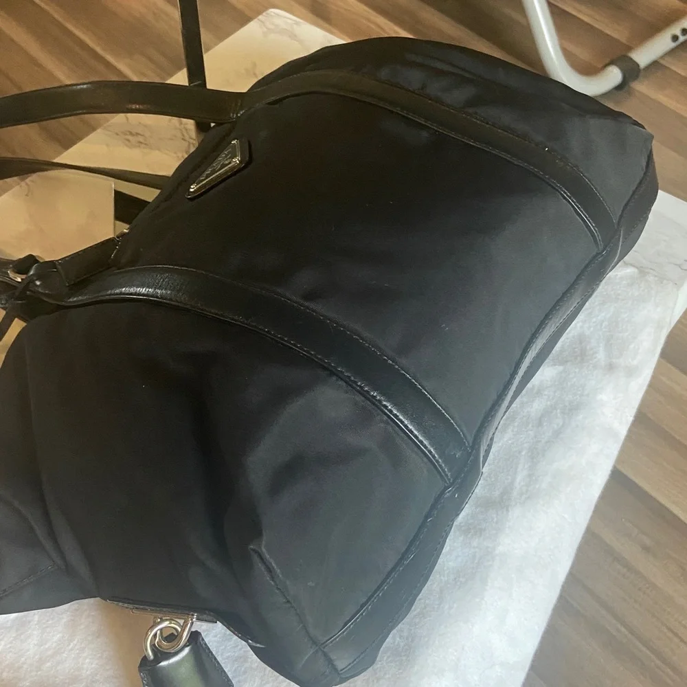 Authentic Prada nylon Laptop /tote bag with Leather Trim, Lock, Key, Prada Dusty - Picture 10 of 17